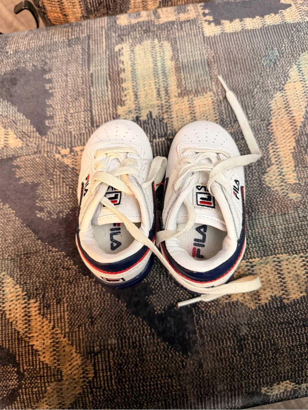 FILA White Kids Sneakers with Navy & Red Accents